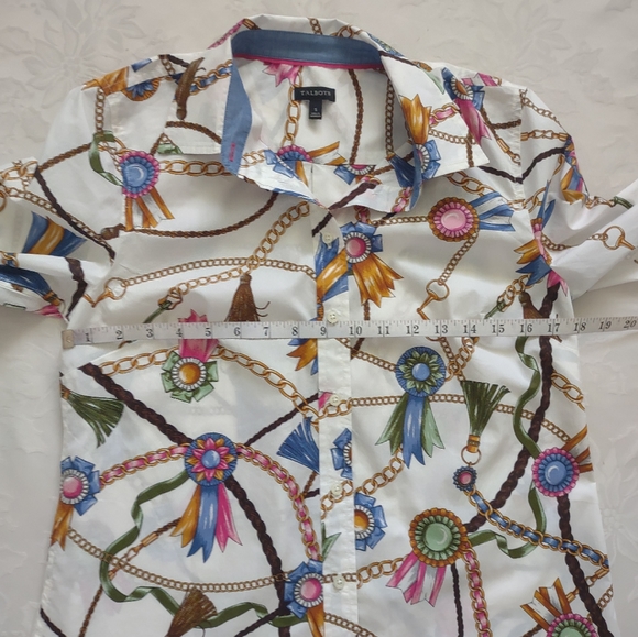 Talbots links and ribbons chain link equestrian print long sleeves shirt - Picture 6 of 9